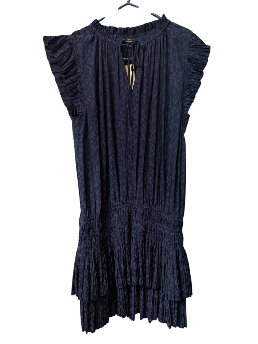 NWT Current Air LA Navy Jacquard Pleated Drop Waist Ruffle Mini Dress Size M